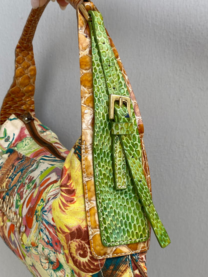 Statement Y2K Just Cavalli Graphic Print Canvas & Leather Shoulder Bag