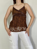 Vintage Y2K Brown Lace Camisole Satin Trim Cami Top - S
