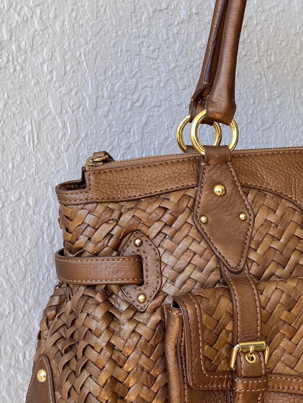 Beautiful Cole Haan Village Weave H06 Purse Woven Leather Bronze Handbag