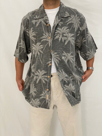 Vintage Jamaica Jaxx Grey Palm Tree Silk Men’s Vacation Shirt – L