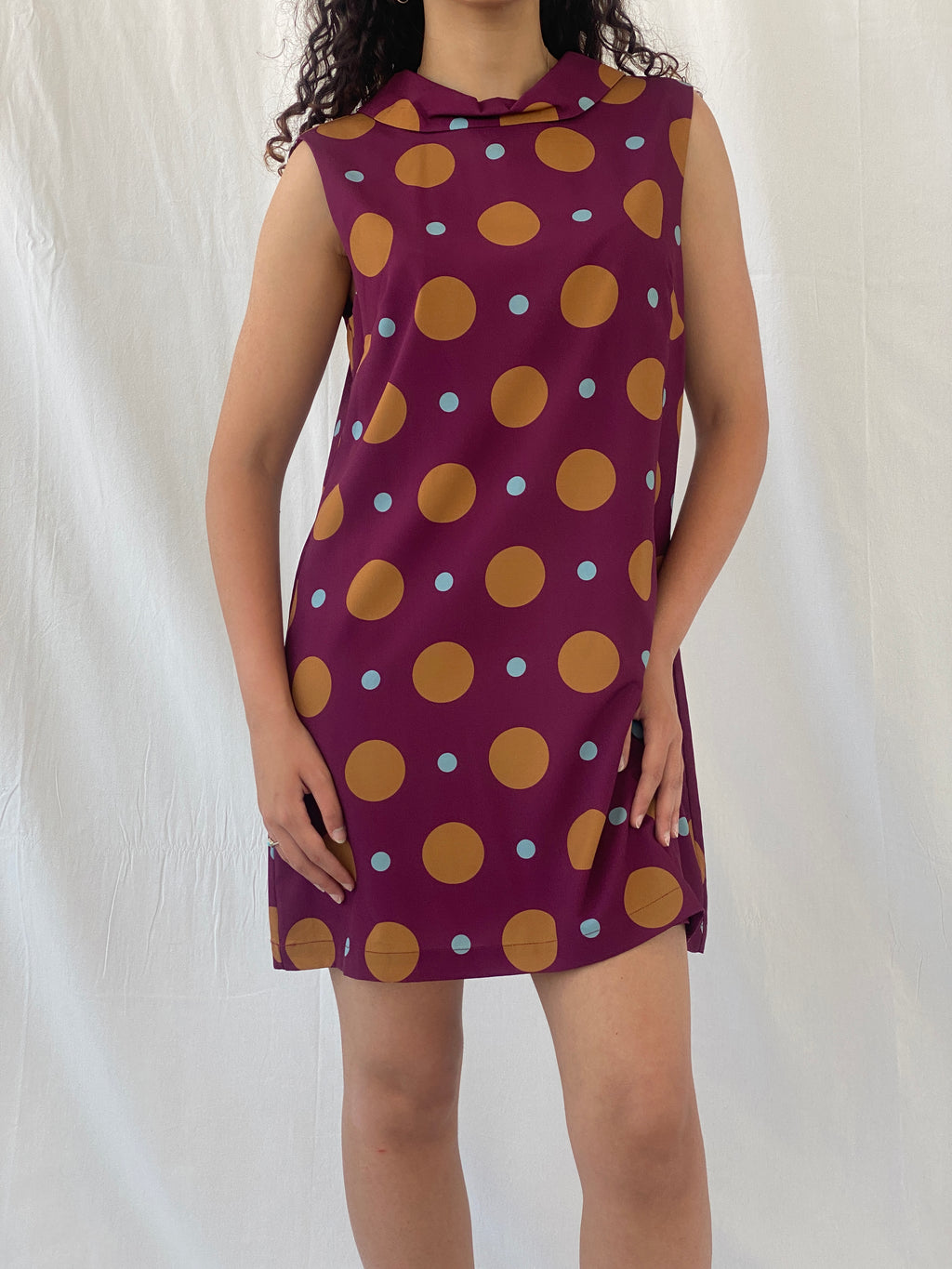 Princess Highway 60s-Inspired Dots Purple Turtle Neck Short Dress - L