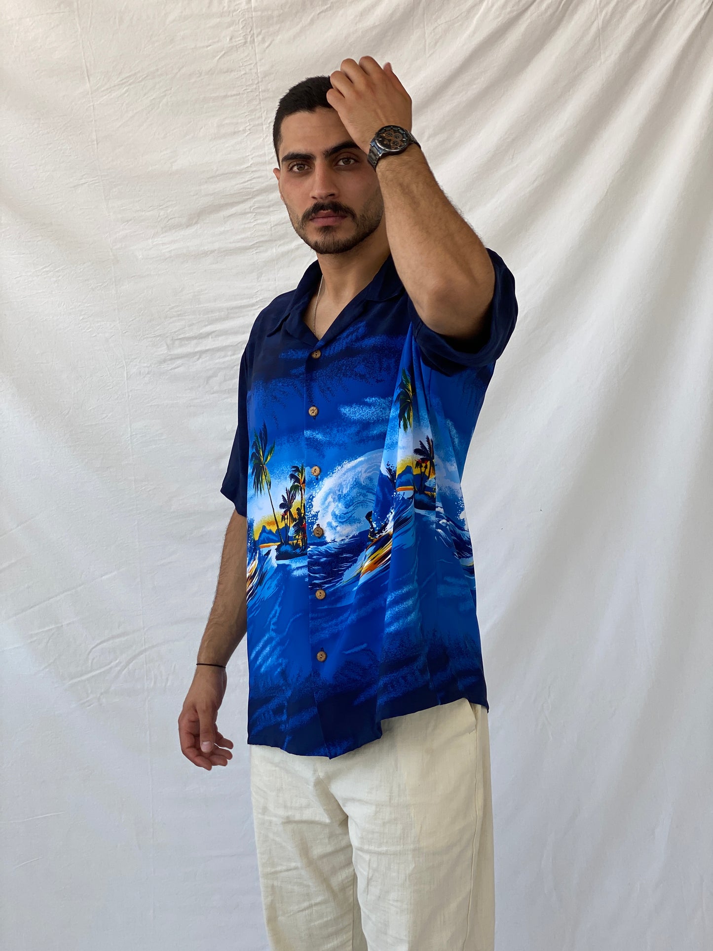 Vintage Kennington Hawaiian Half-Sleeve Blue Shirt - XL