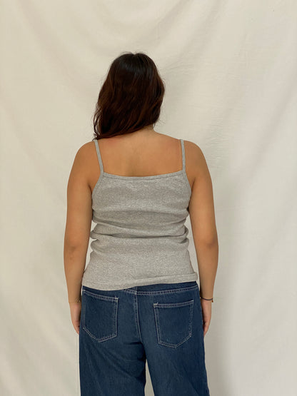 Vintage Y2K DKNY Grey Tank Top Minimalist Logo Cami, Stretchy Basic - M