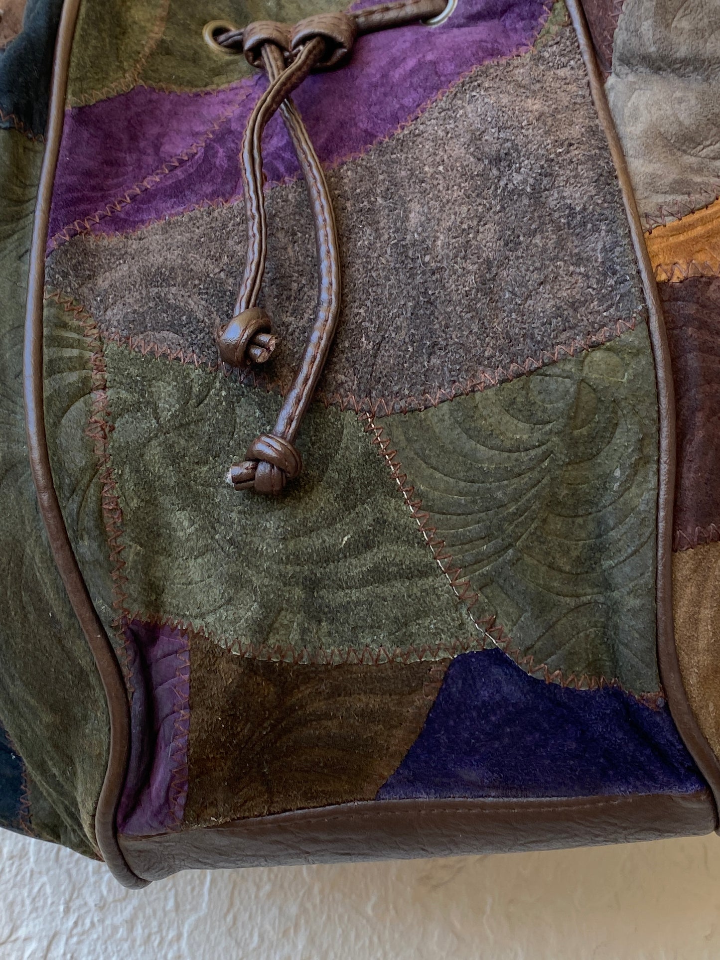 Vintage Embossed Leather Hippie Boho Patchwork Suede Shoulder Crossbody Bag