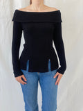Vintage Nicole Studio Black Long Sleeve Off-Shoulder Top - M