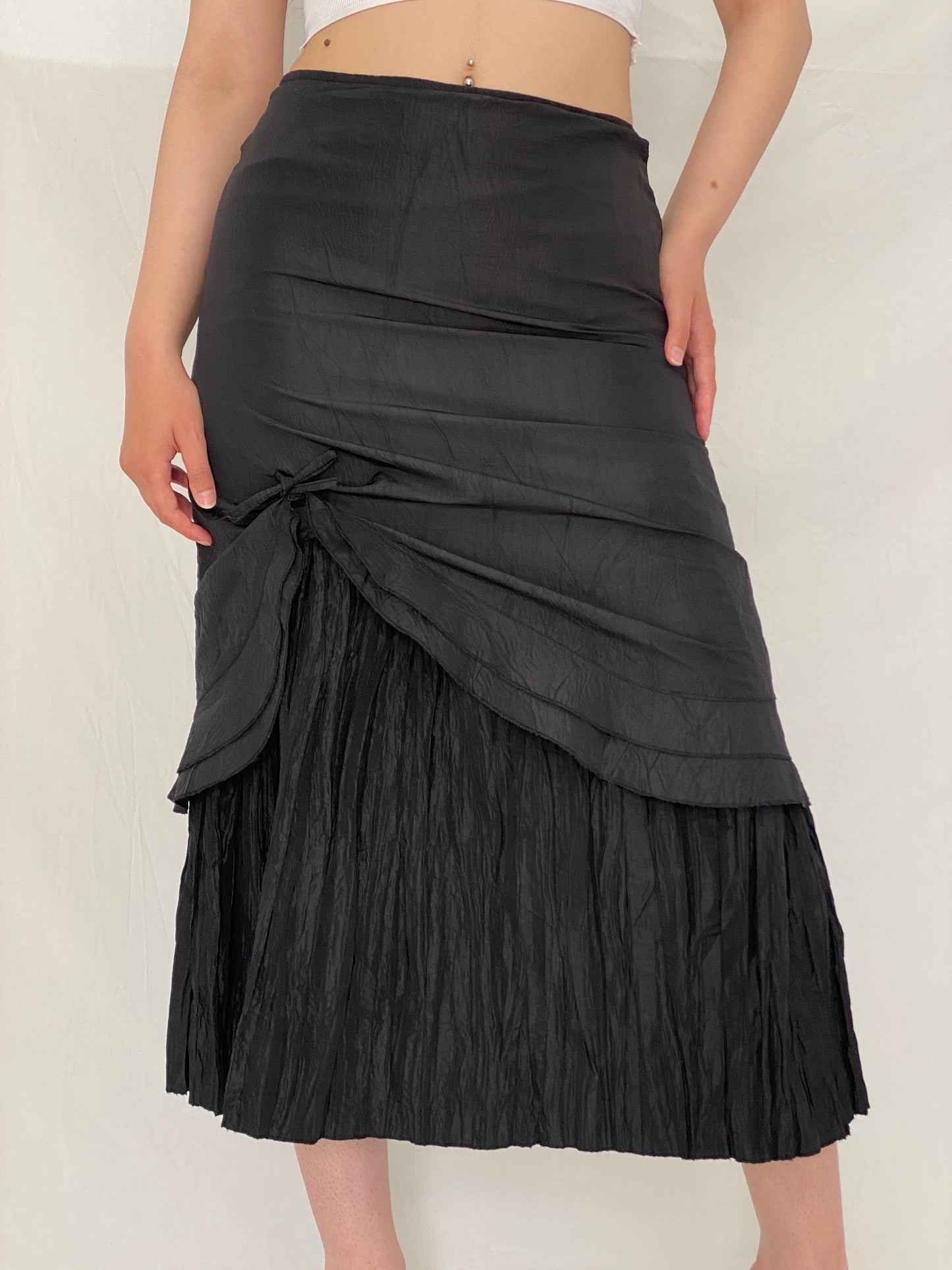 Vintage TANDEM Paris Black Pleated Goth Whimsy Maxi Skirt – M