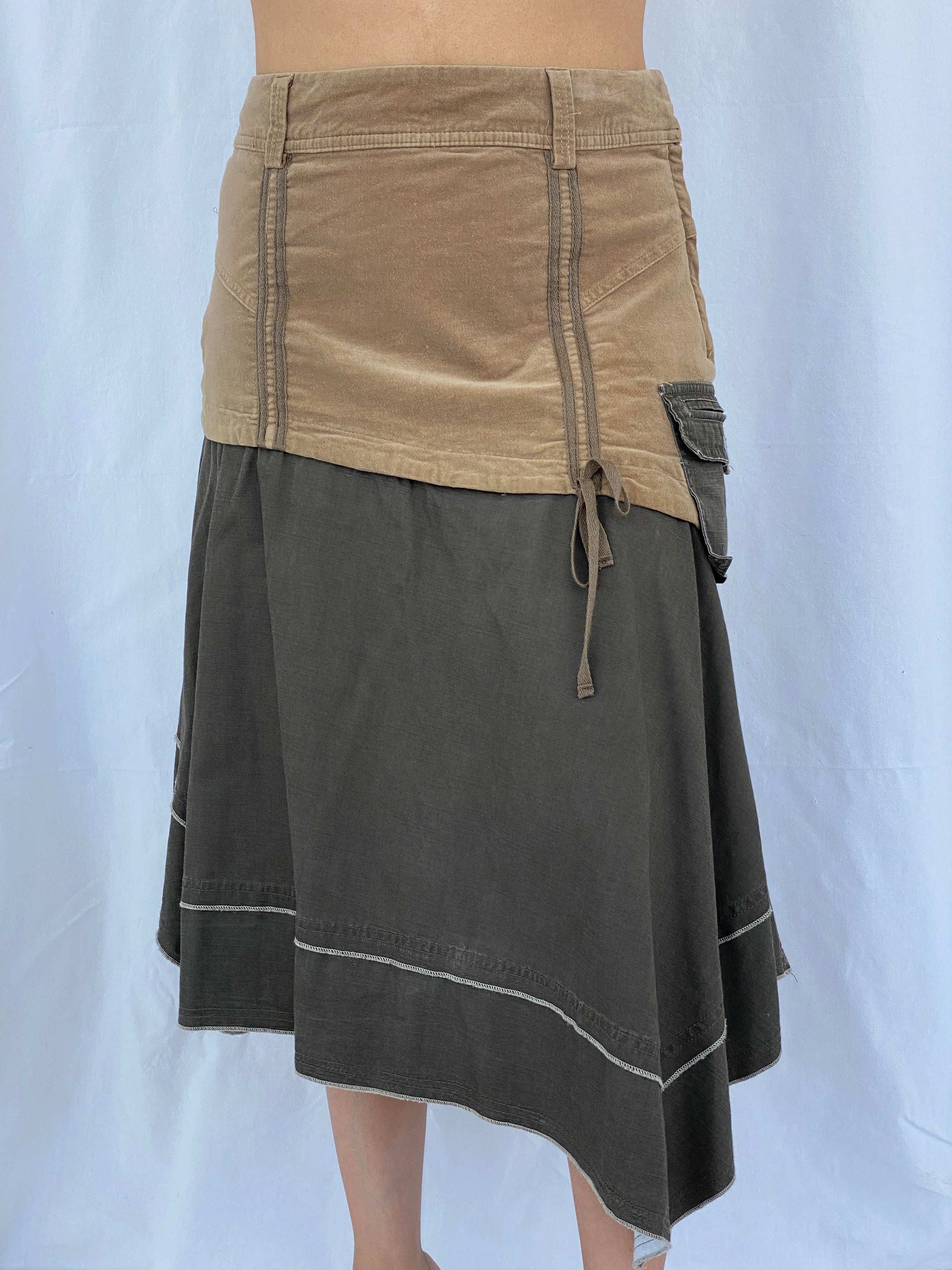 Vintage 90s Jacqueline Riu Asymmetric Midi Khaki Skirt Size L/XL - Balagan Vintage Midi Skirt 90s, Alaa, midi skirt, NEW IN, summer, Tojan