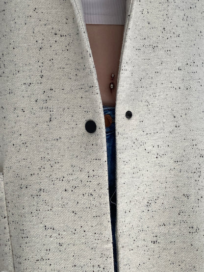 Autograph Cream Speckled Oversized Wool-Blend Italian Fabric Coat - XL