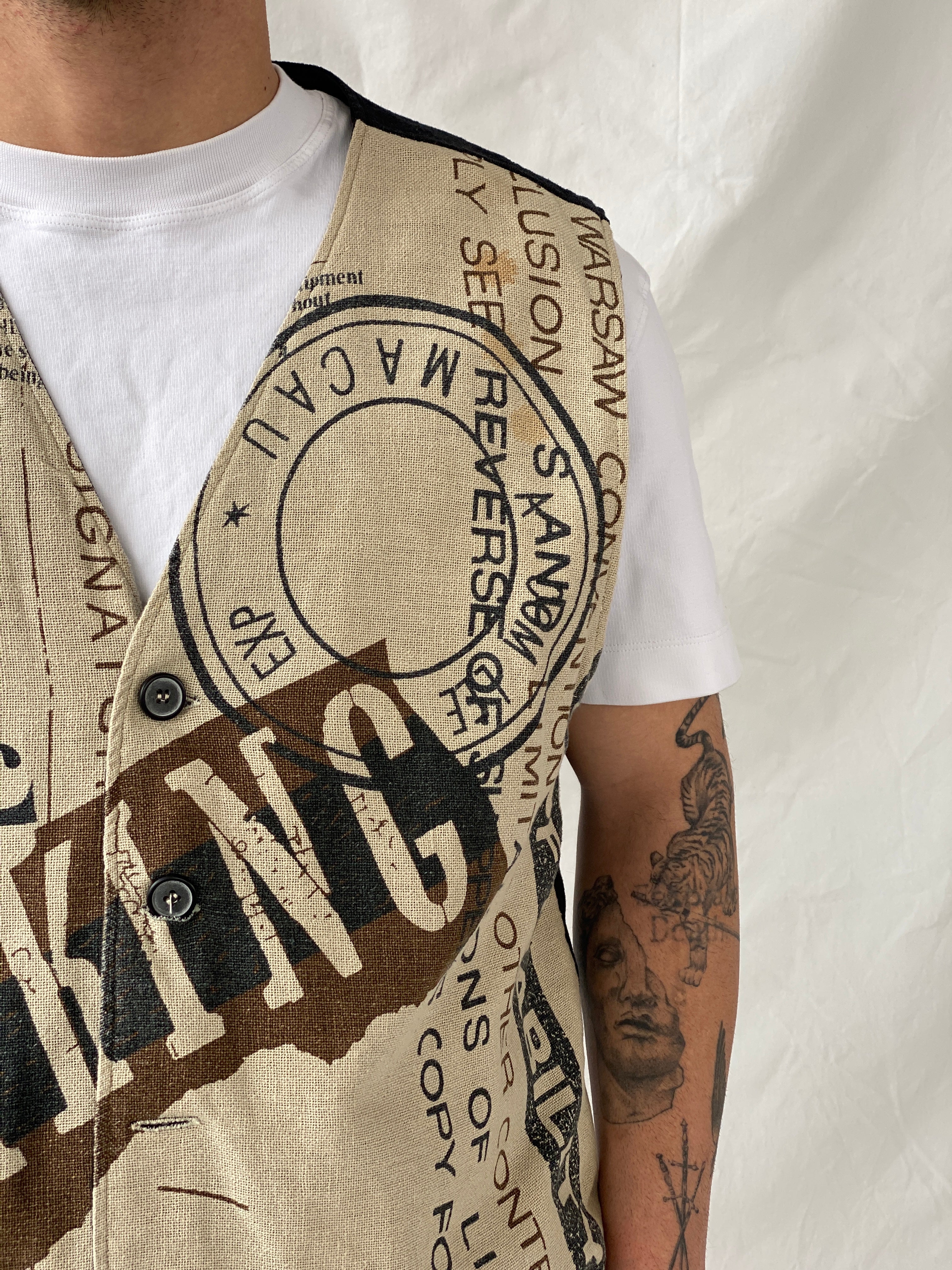 Vintage 90s Camel Collection Beige Printed Vest - L