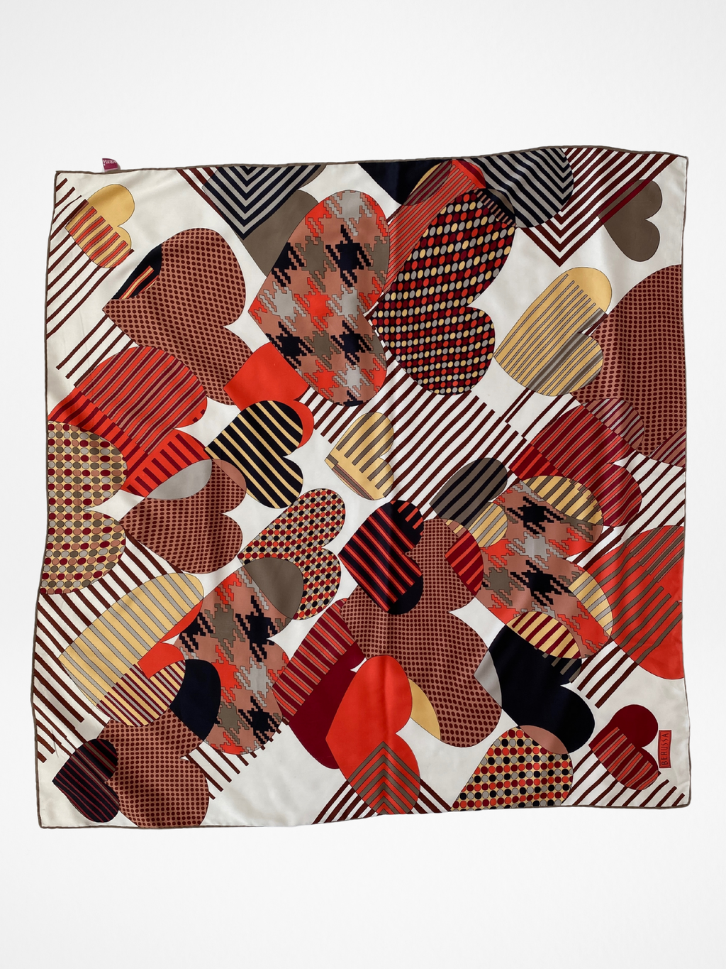 Vintage Berussa Geometric Hearts Square Satin Scarf