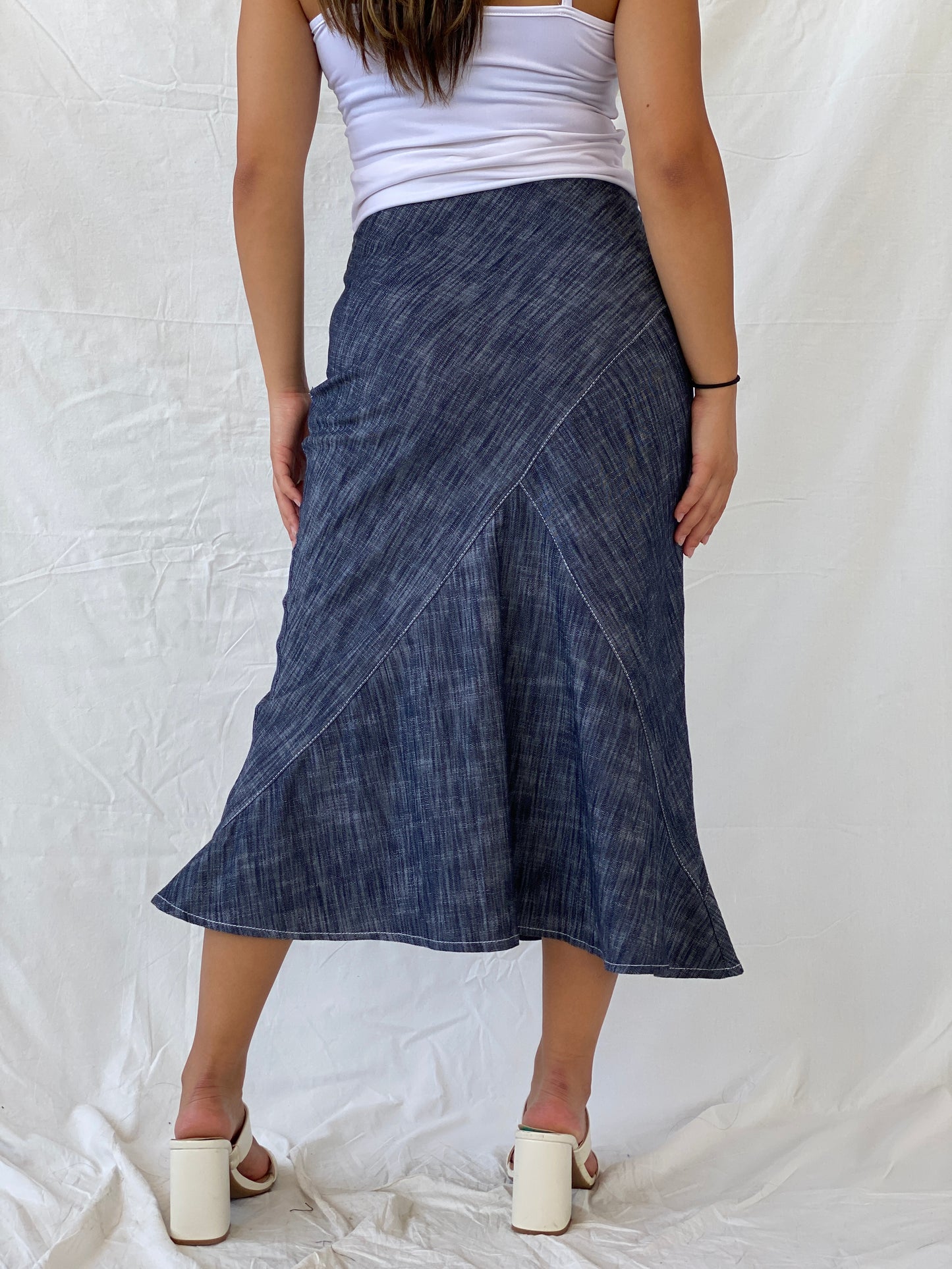 Vintage Celine Denim Pencil Midi Skirt - M