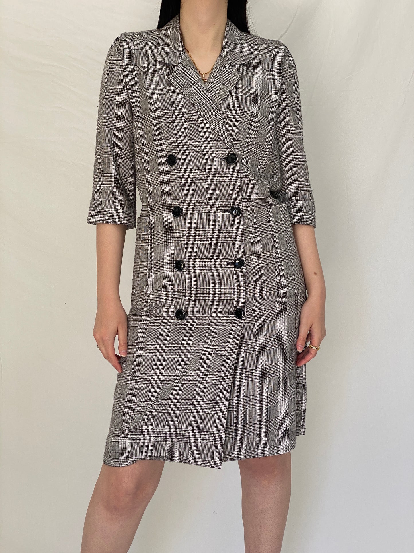 Vintage Leslie Fay Plaid Blazer Dress Tailored Double-Breasted Structured Office Dress - S
