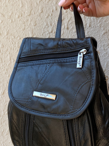 Vintage 90s Bercy Black Genuine Leather Patchwork Multi-Pocket Backpack