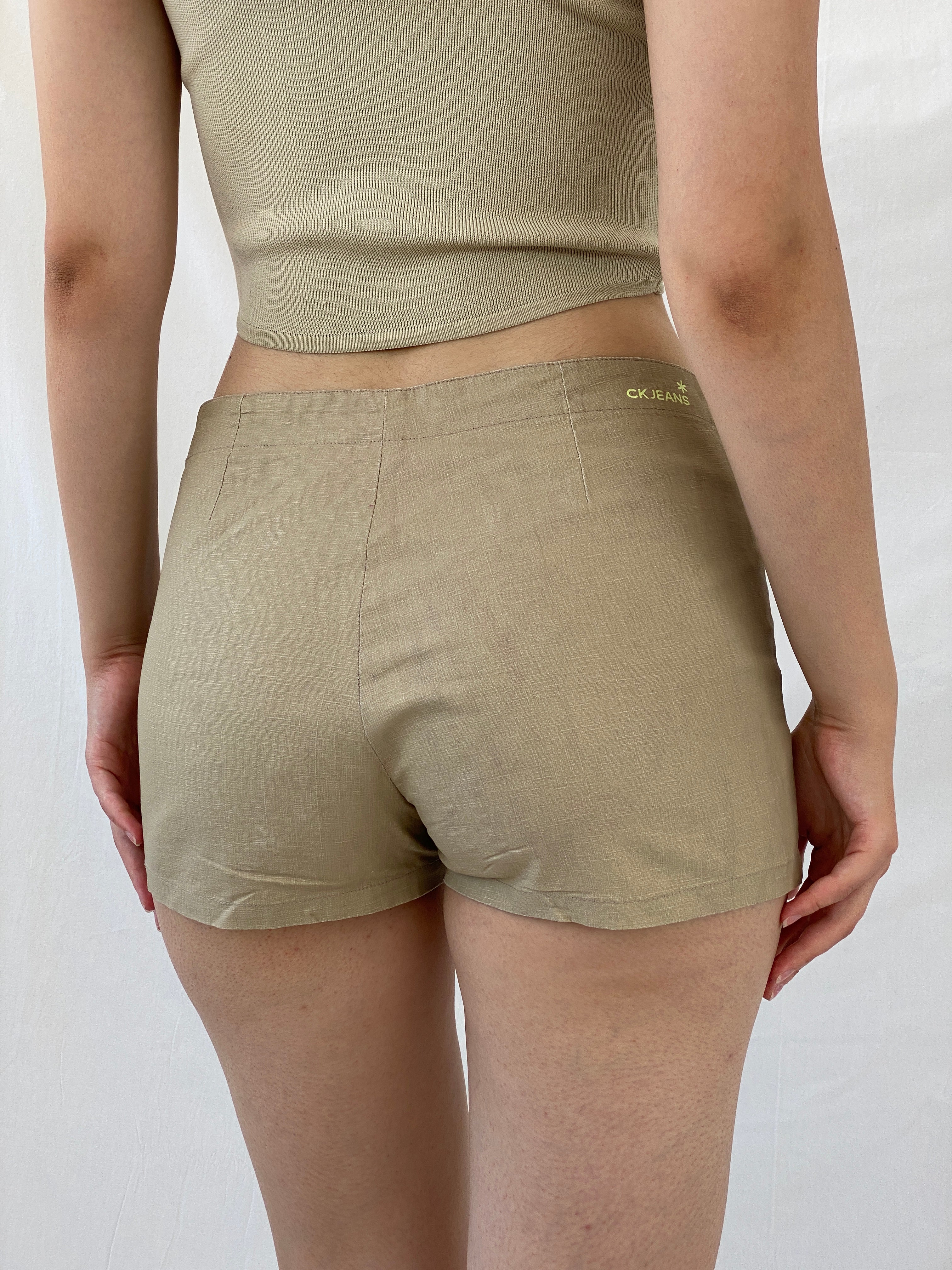 Y2K CK Jeans Calvin Klein Linen Blend Beige Mini Shorts - M