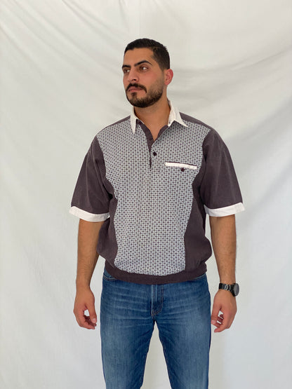 Vintage 90s II SPORT Brown & White Men’s Patterned Polo Shirt – L