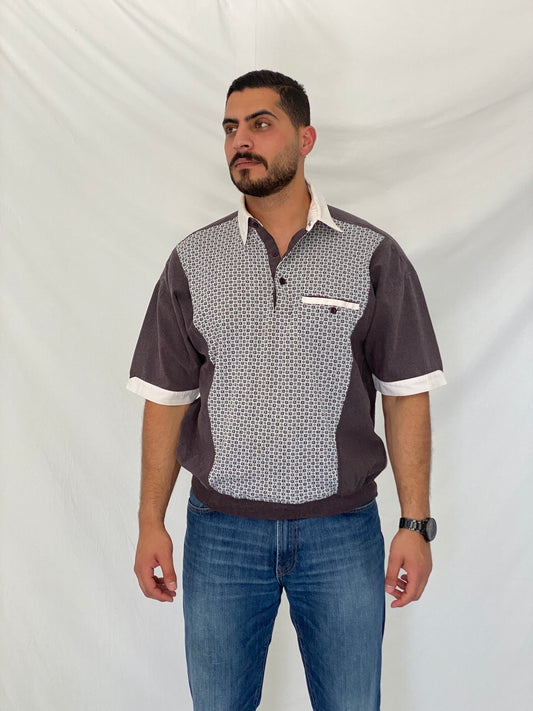 Vintage 90s II SPORT Brown & White Men’s Patterned Polo Shirt – L