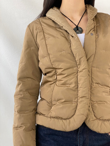 Max Mara Down Quilted Puffer Nylon Brown Snap Button Coat Jacket - S