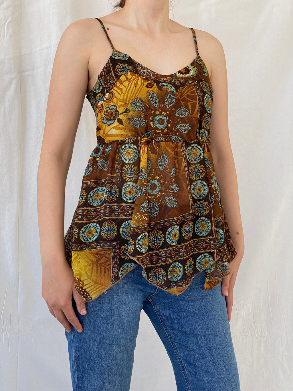 Y2K Edera Paisley Print Brown Cami Top - M