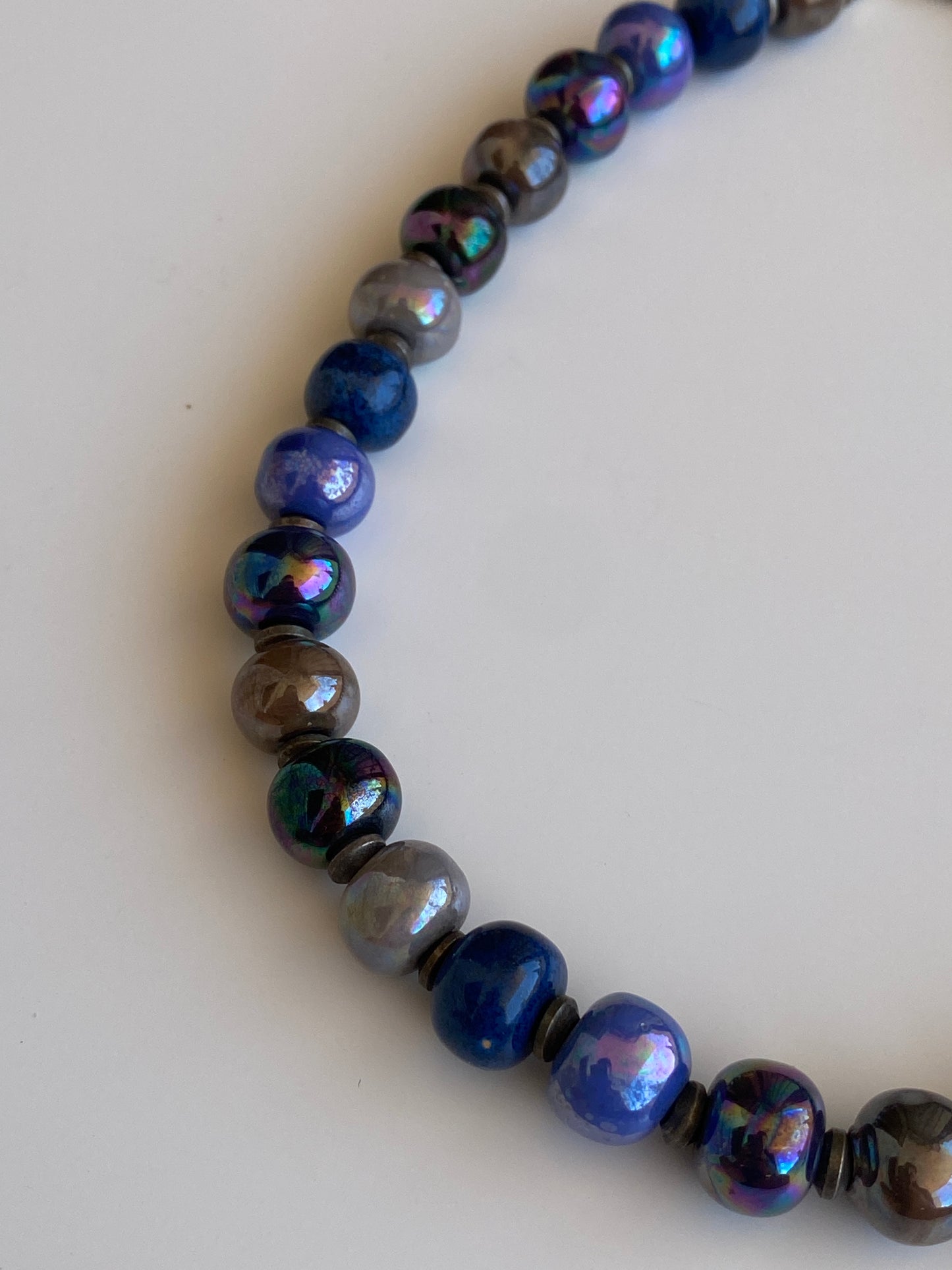Vintage Sari Blue Purple Iridescent Beaded Statement Necklace