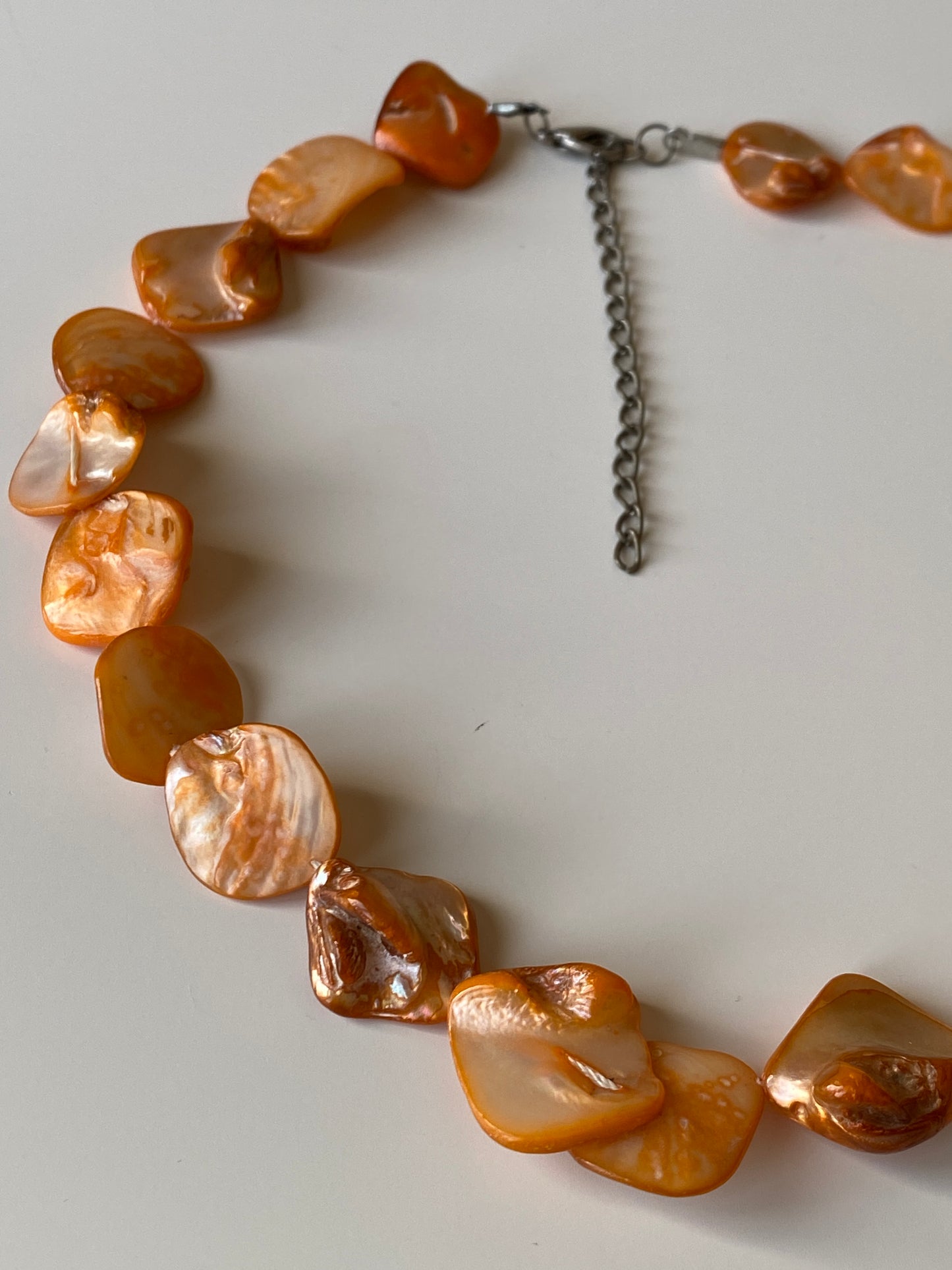 Vintage Orange Mother of Pearl Shell Necklace – Irregular Shell Bead Statement Necklace
