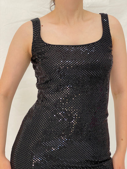Vintage Y2K Day Meets Night Black Sequin Sleeveless Party Dress - S