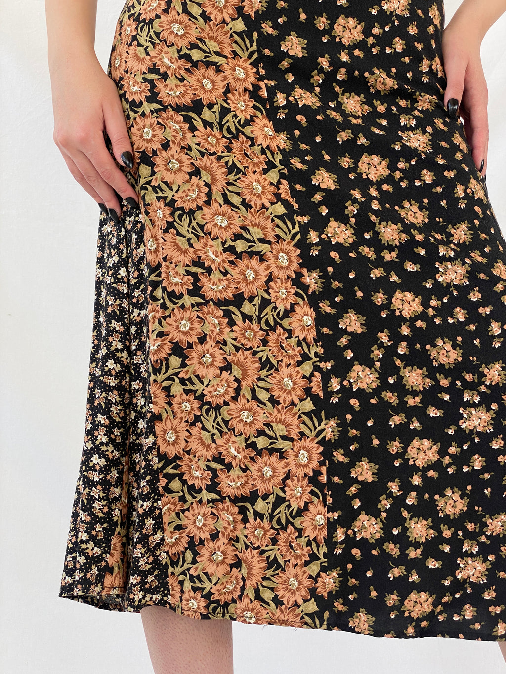 Vintage 90s High Maintenance Black Floral Spaghetti Strap Maxi Dress - M