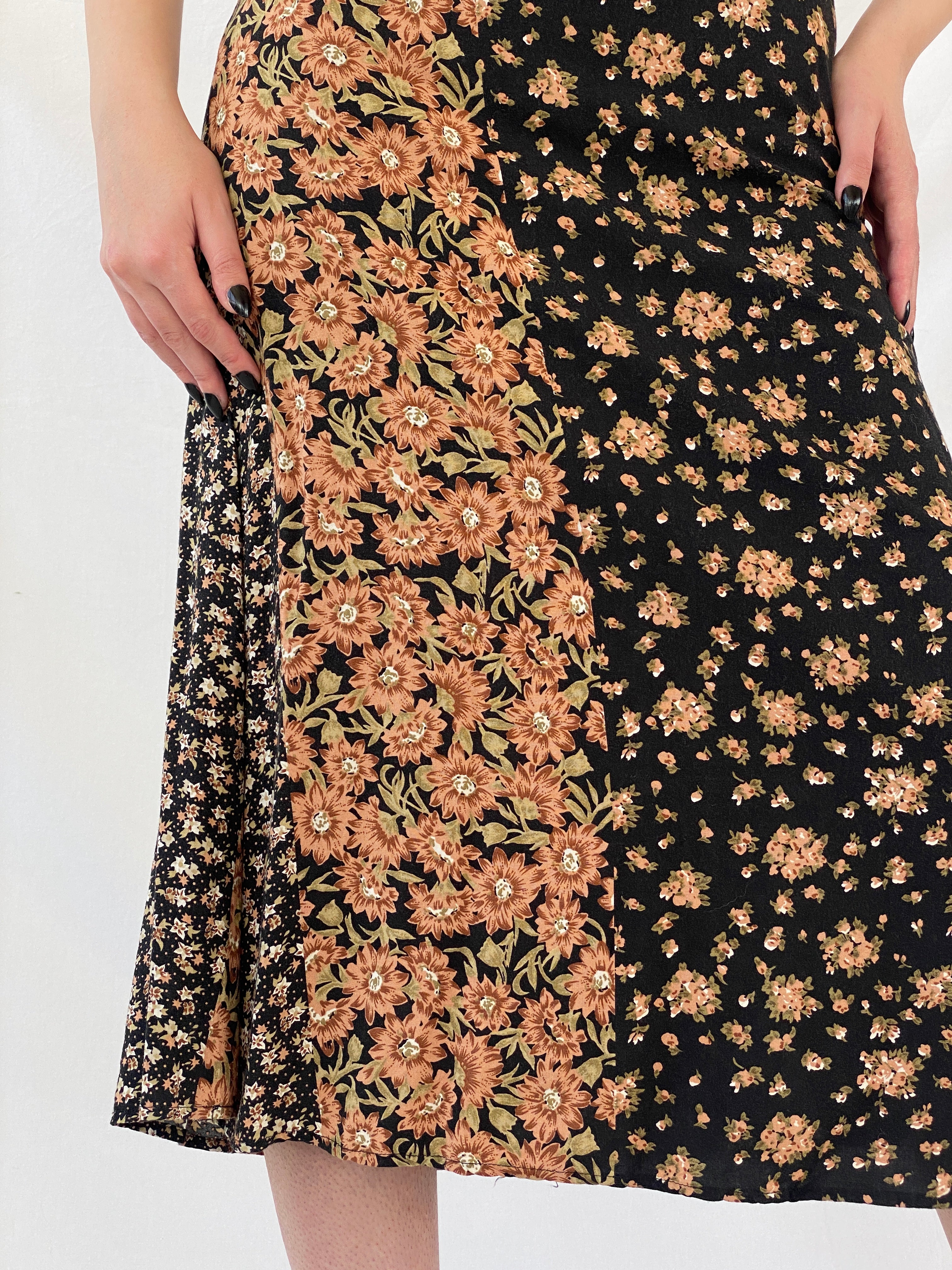 Vintage 90s High Maintenance Black Floral Spaghetti Strap Maxi Dress - M