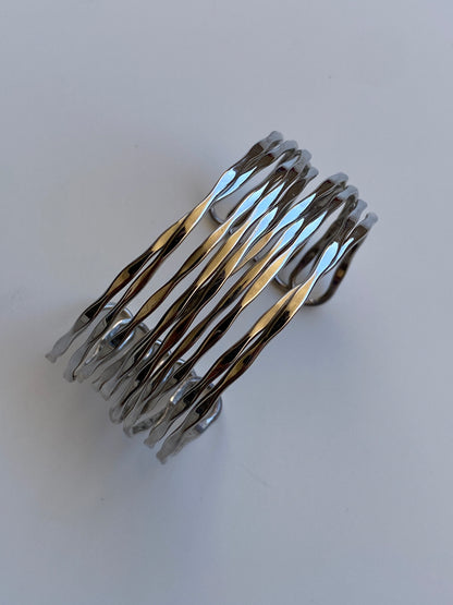 Vintage Silver-Tone Multi-Strand Open Cuff Bracelet