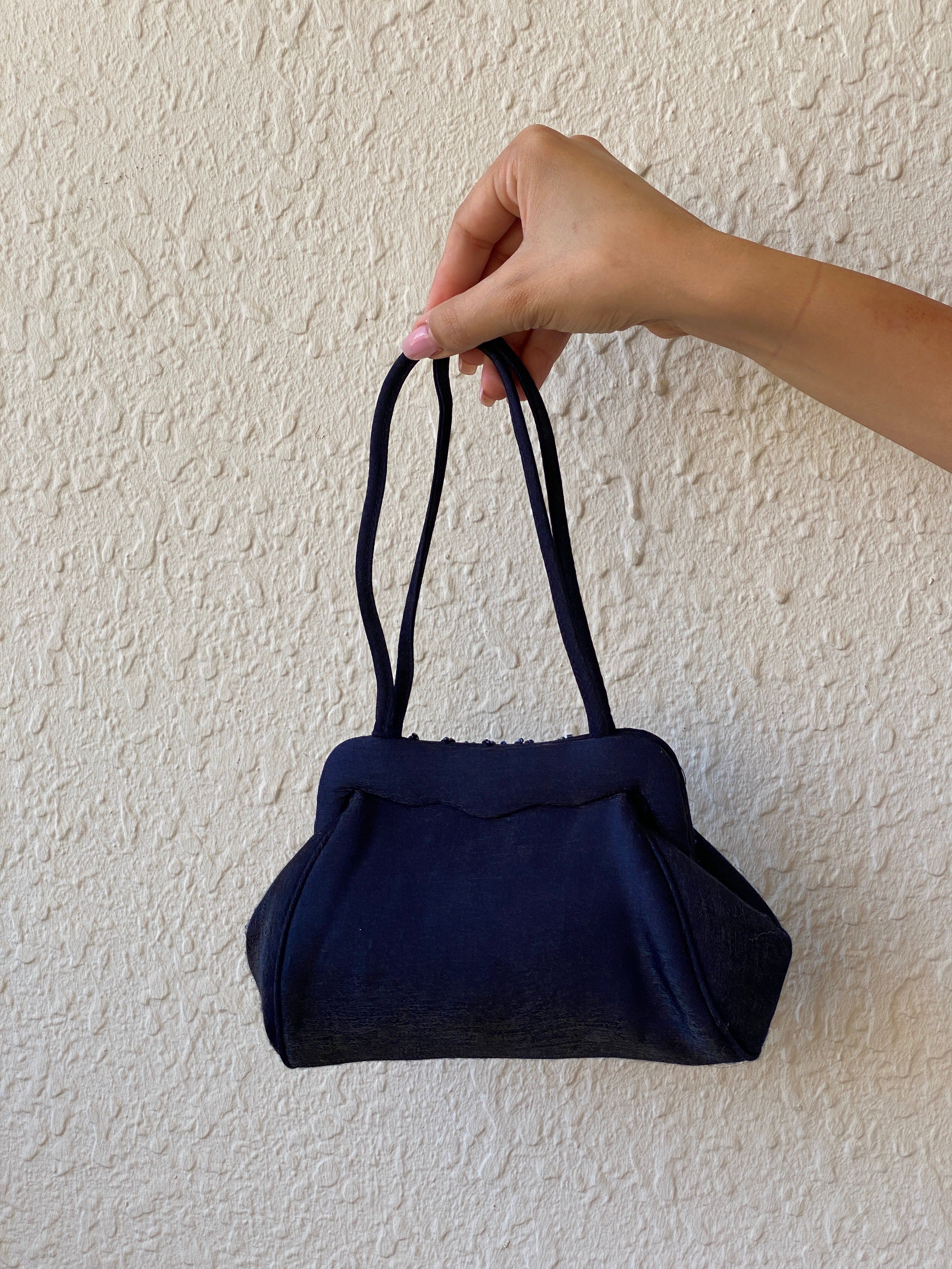 Vintage Handmade Sasha Navy Blue Beaded Mini Evening Purse