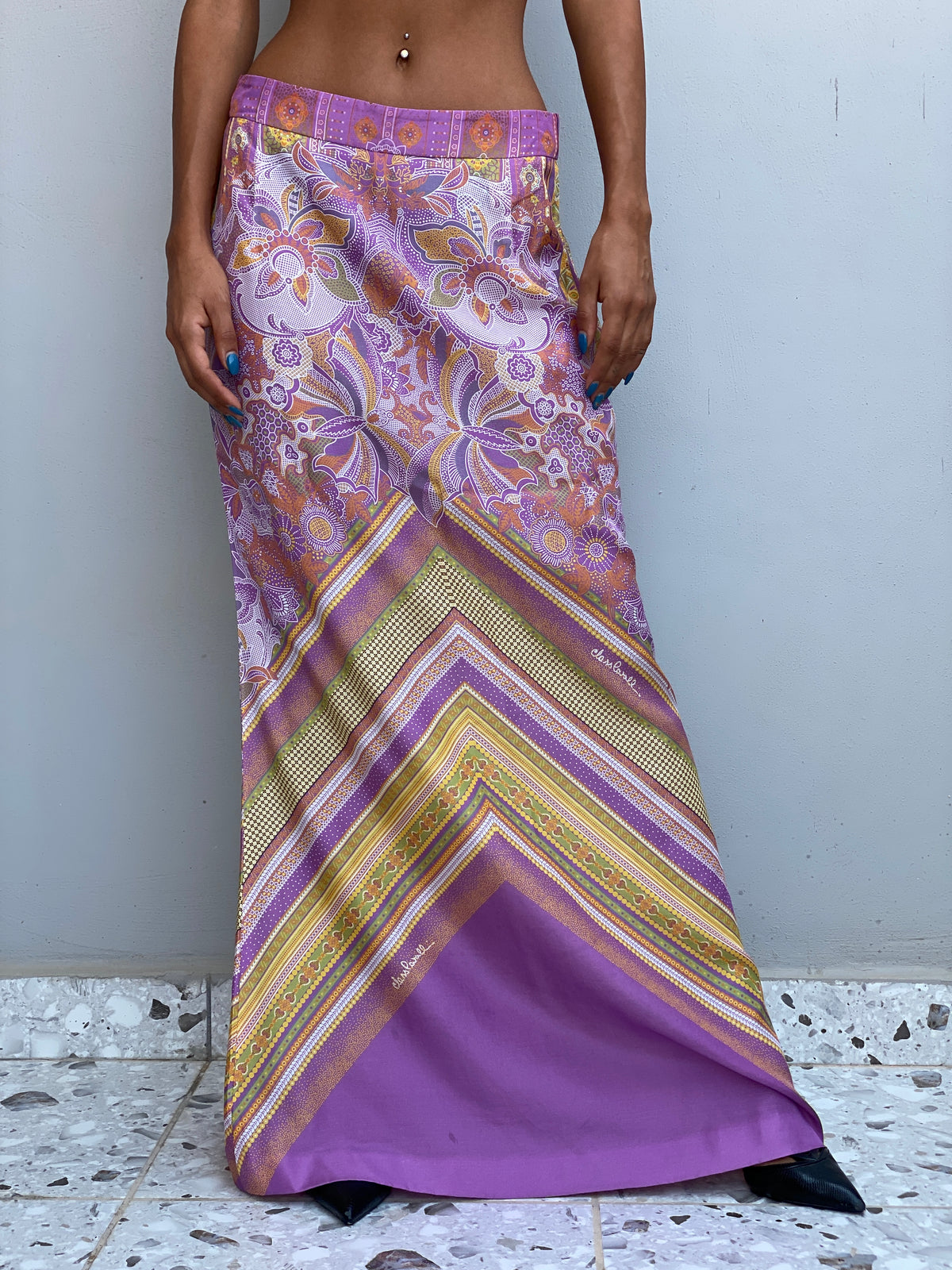 Vintage Y2K Class Roberto Cavalli Purple Paisley Print Maxi Skirt - M Vintage Y2K Class Roberto Cavalli Purple Paisley Print Maxi Skirt - M
