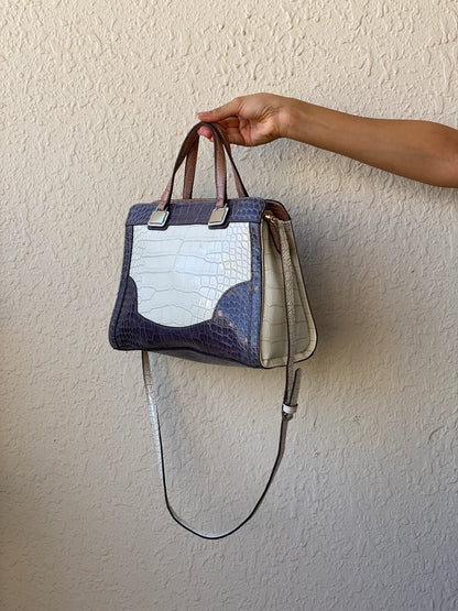 GUESS Croc-Embossed Tri-Color Satchel Handbag with Crossbody Strap