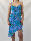 Y2K Studio Soleil Blue Floral Midi Asymmetric Hem Dress - S