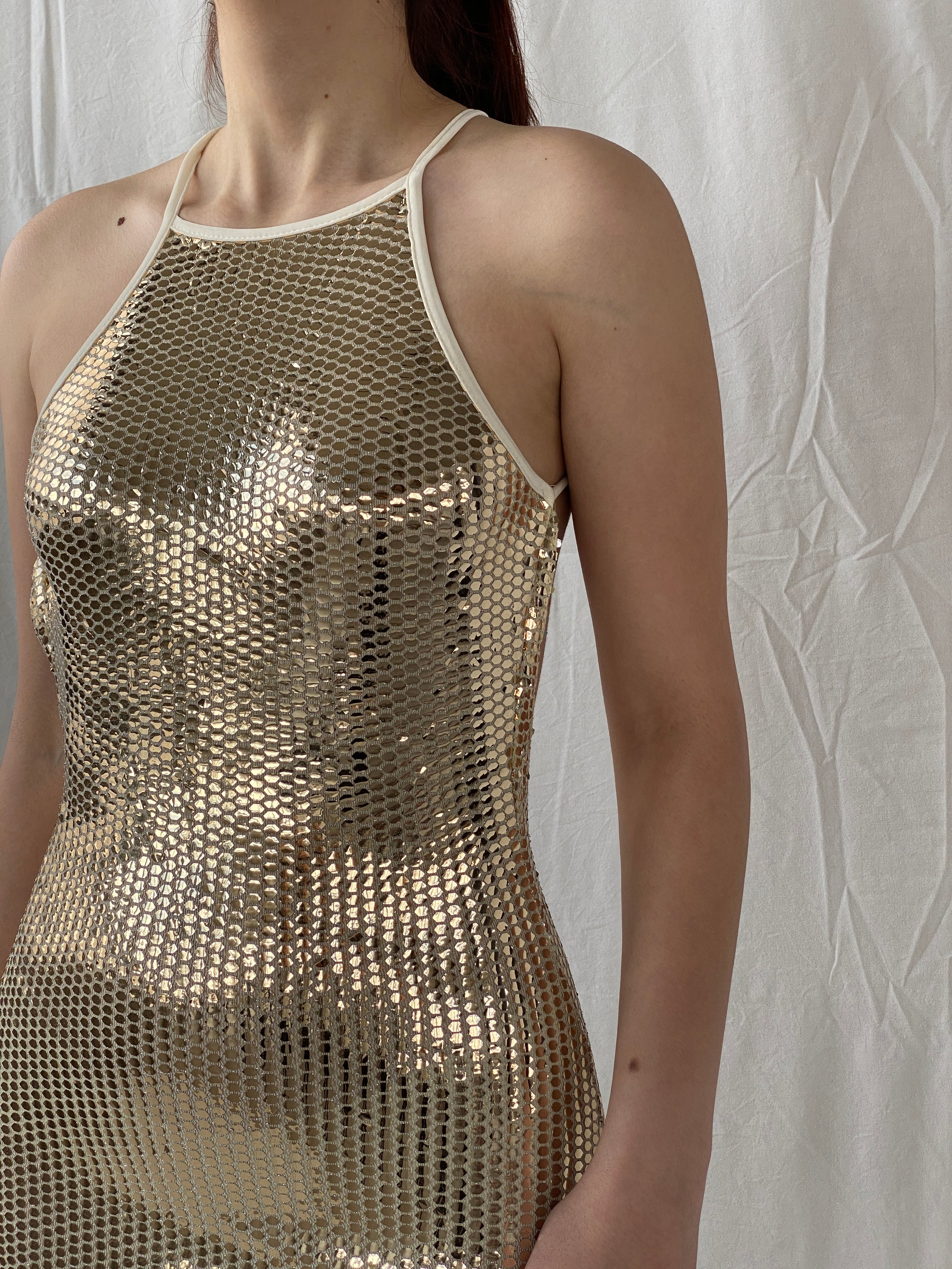 Missguided Gold Sequin Halter Neck Open Back Party Dress - S