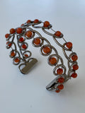 Vintage Wire Wrapped Bracelet with Orange Glass Beads – Retro Boho Jewelry