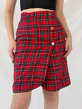 Vintage Scarlett Plaid Red Tartan Midi Button Front Skirt - M
