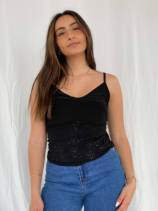 Vintage Y2K Cami Beaded Black Top - Size M - Balagan Vintage Sleeveless Top 00s, NEW IN, Rama, sleeveless top, summer