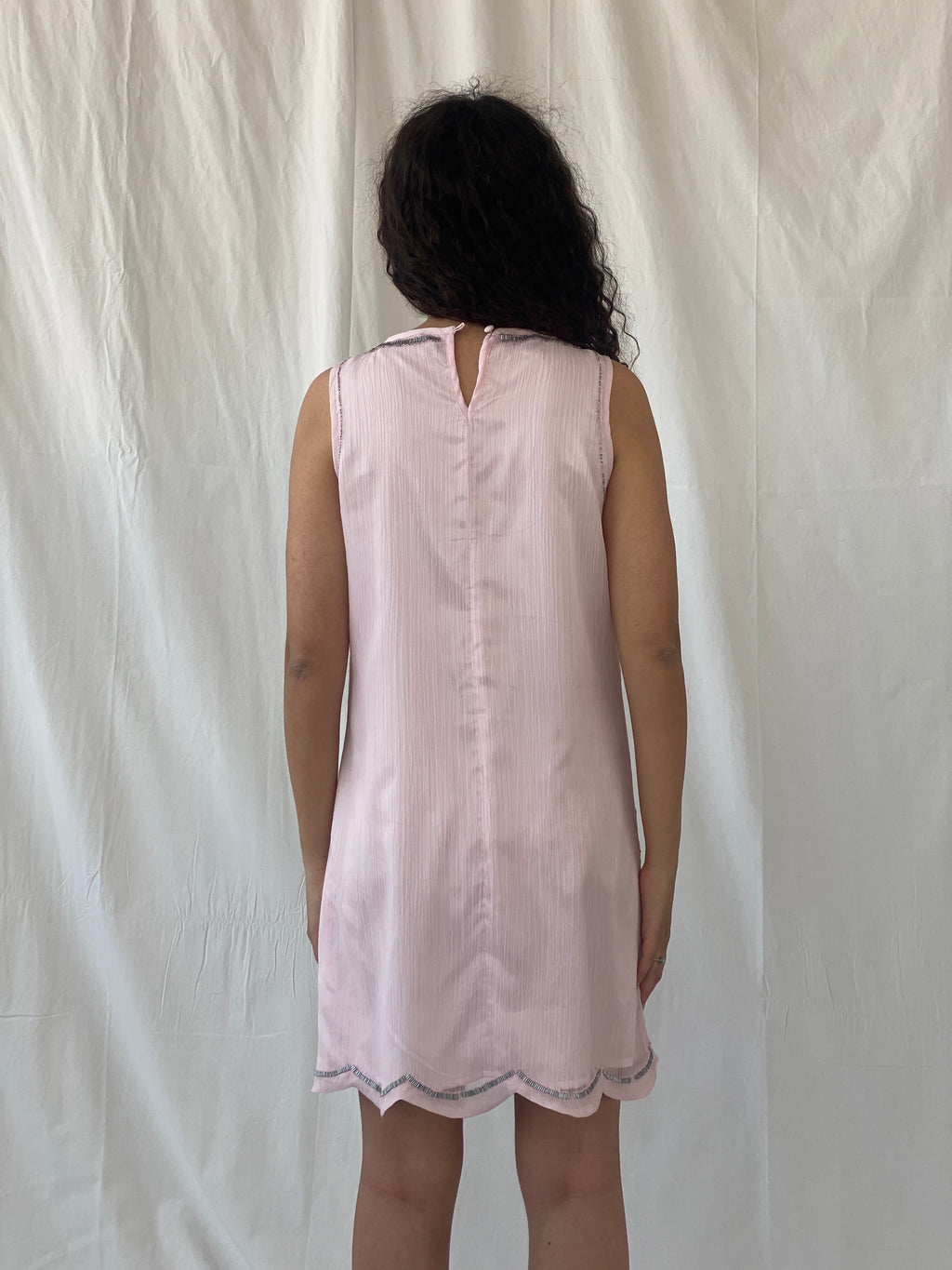 Cache Cache Pink 20s Gatsby Deco Sleeveless Silver Beaded Sheath Midi Dress - M