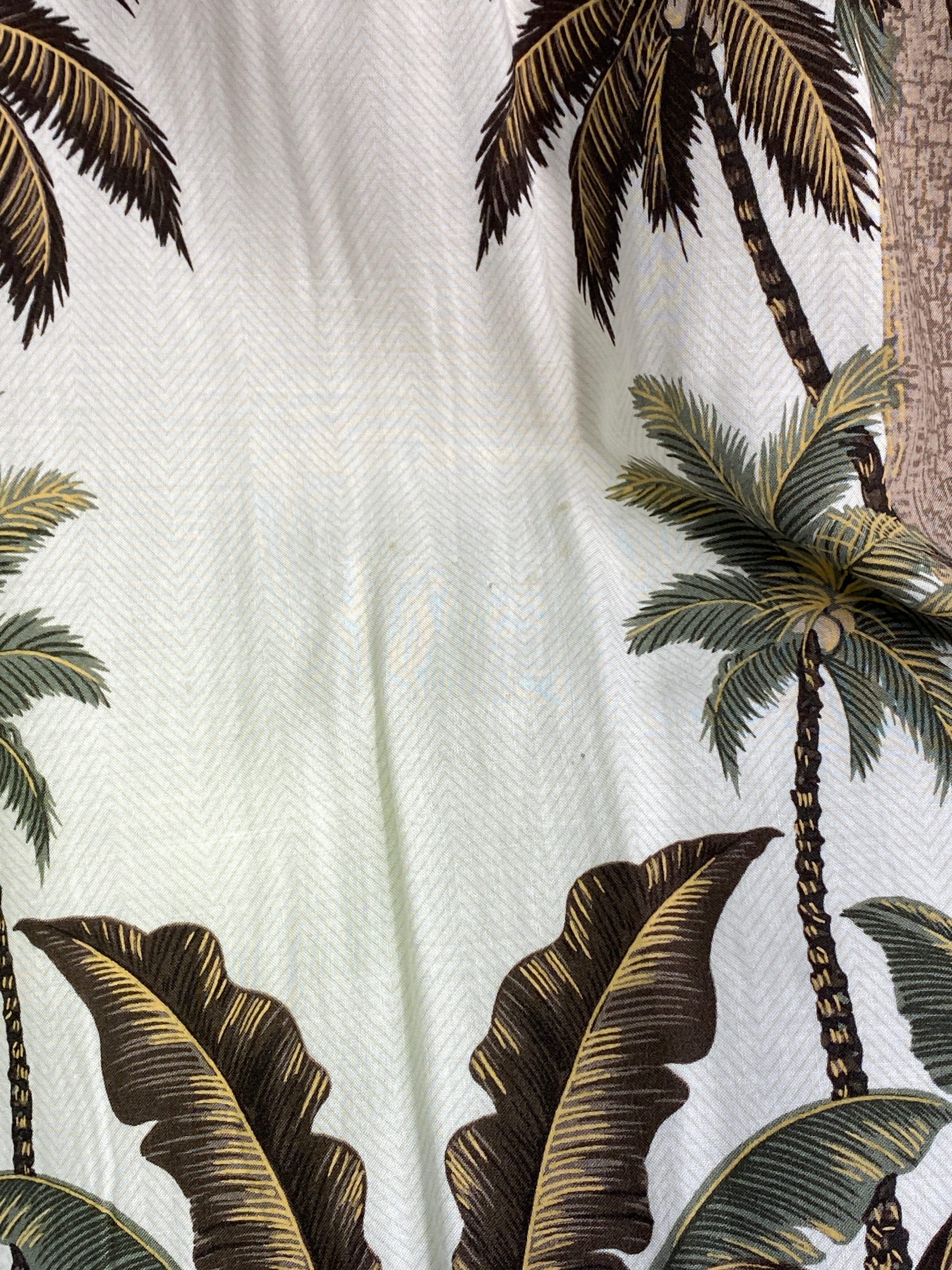 Vintage Hollis River Men’s Palm Tree Print Hawaiian Cream Short Sleeve Shirt - XL