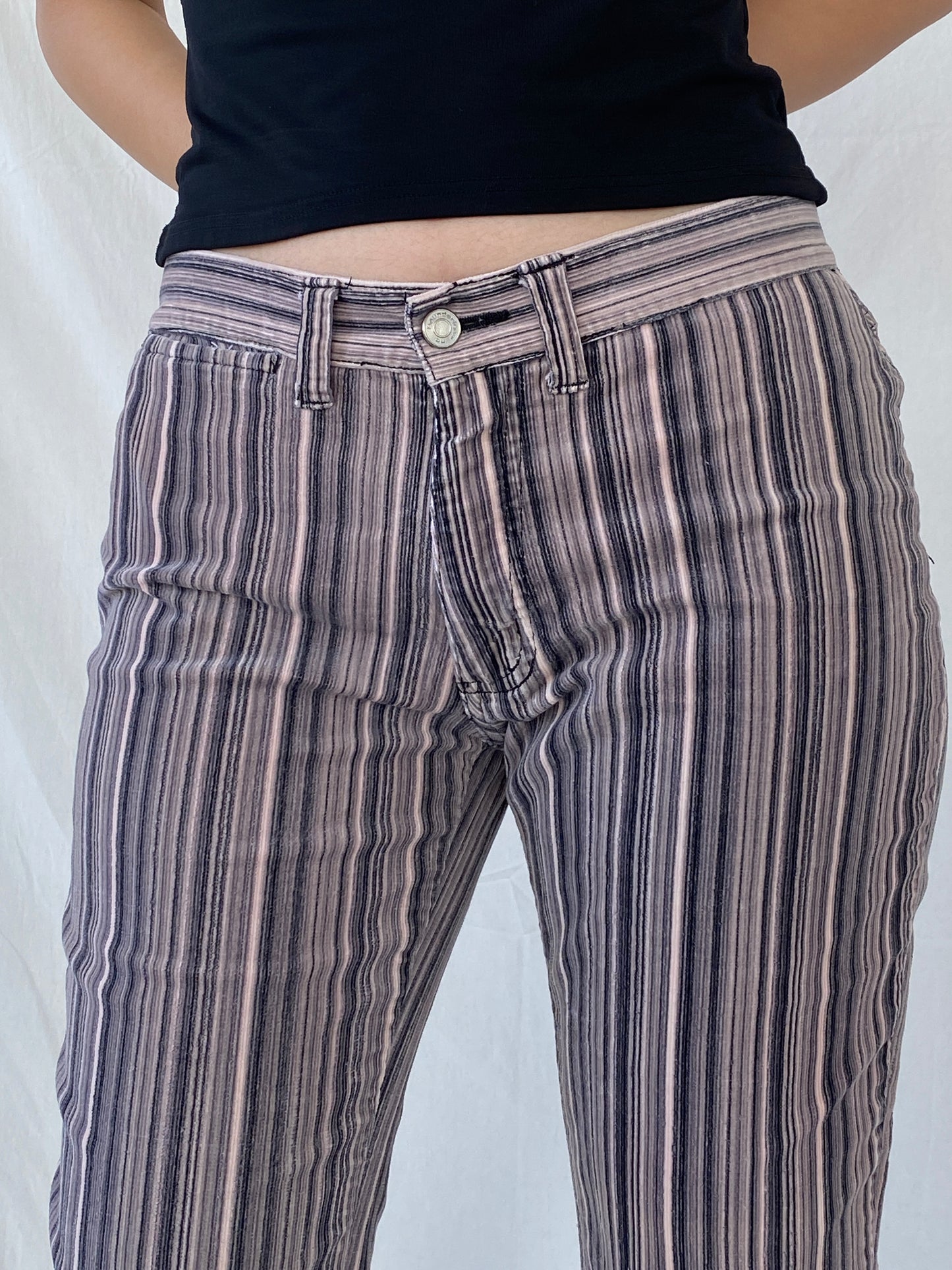 Y2K No Boundaries Striped Pink & Black Corduroy Flare Pants - 40EUR