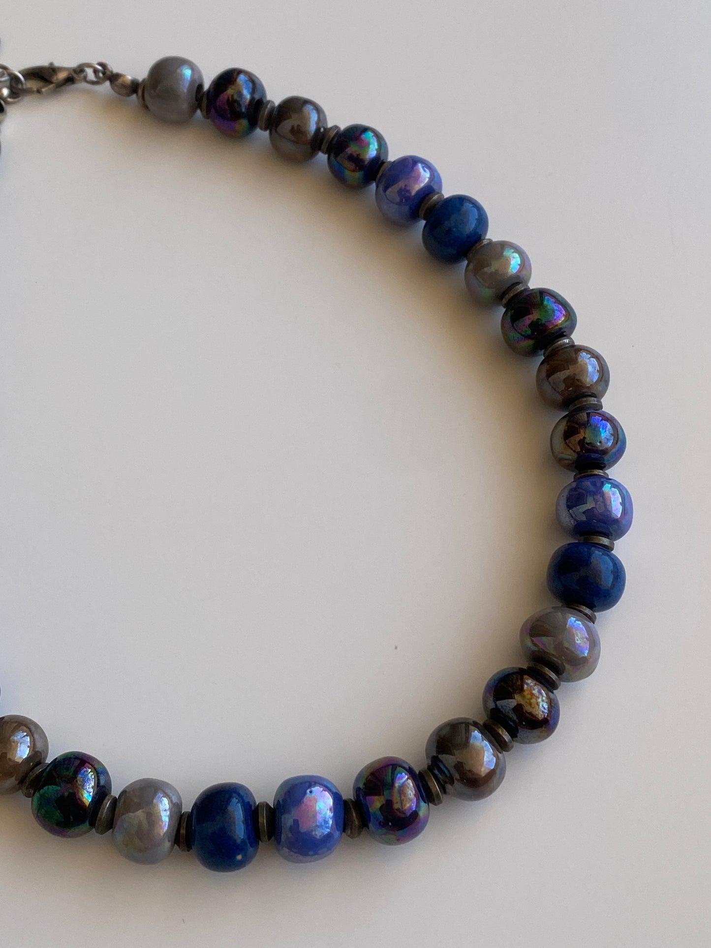Vintage Sari Blue Purple Iridescent Beaded Statement Necklace