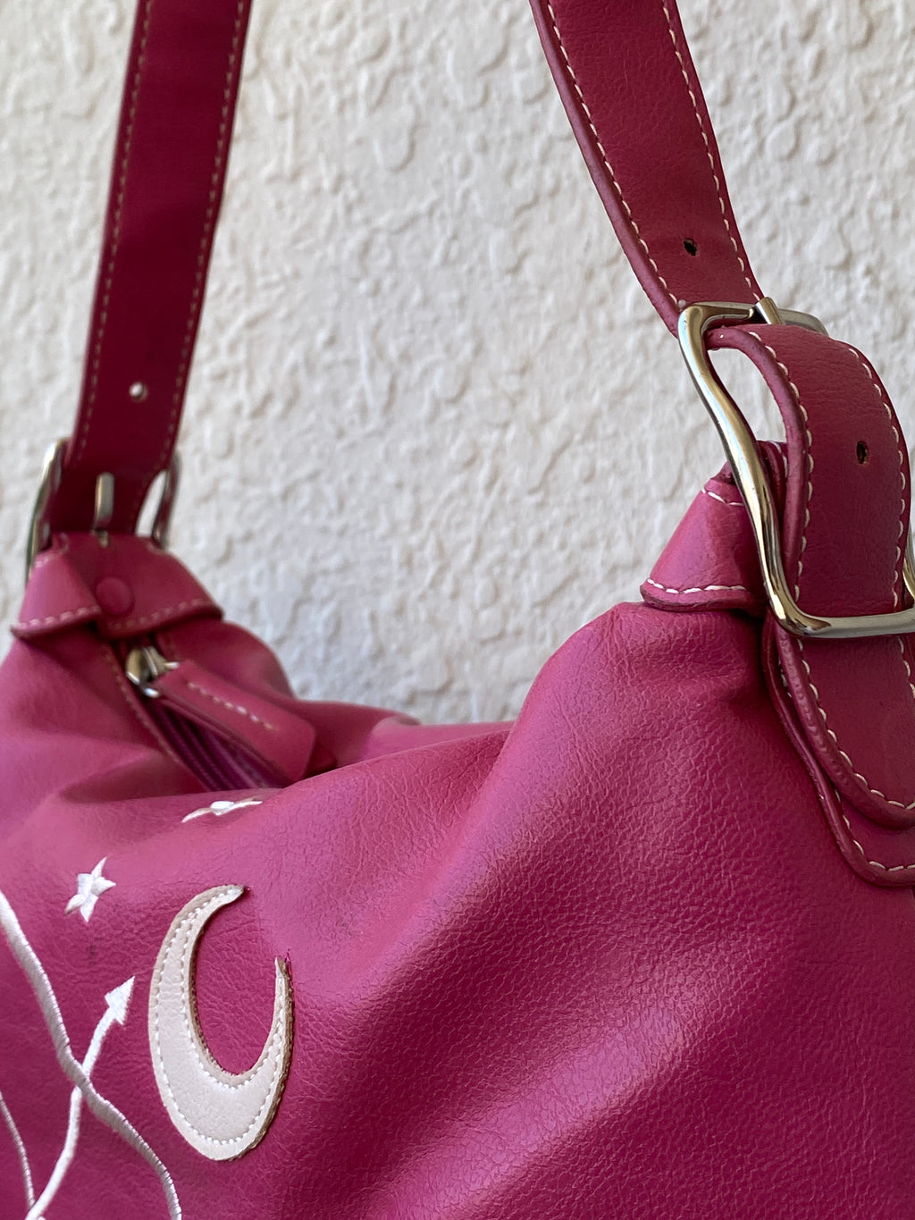 Liz Claiborne Pink Faux Leather Mini Star Moon Embroidery Shoulder Bag