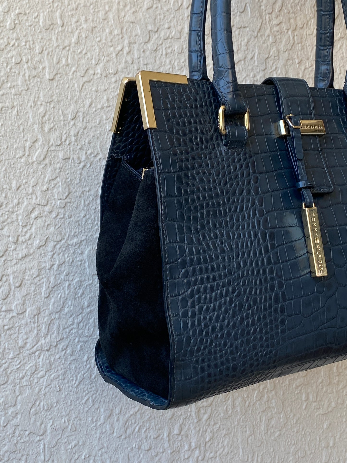 Tommy Hilfiger Navy Croc-Embossed Structured Tote
