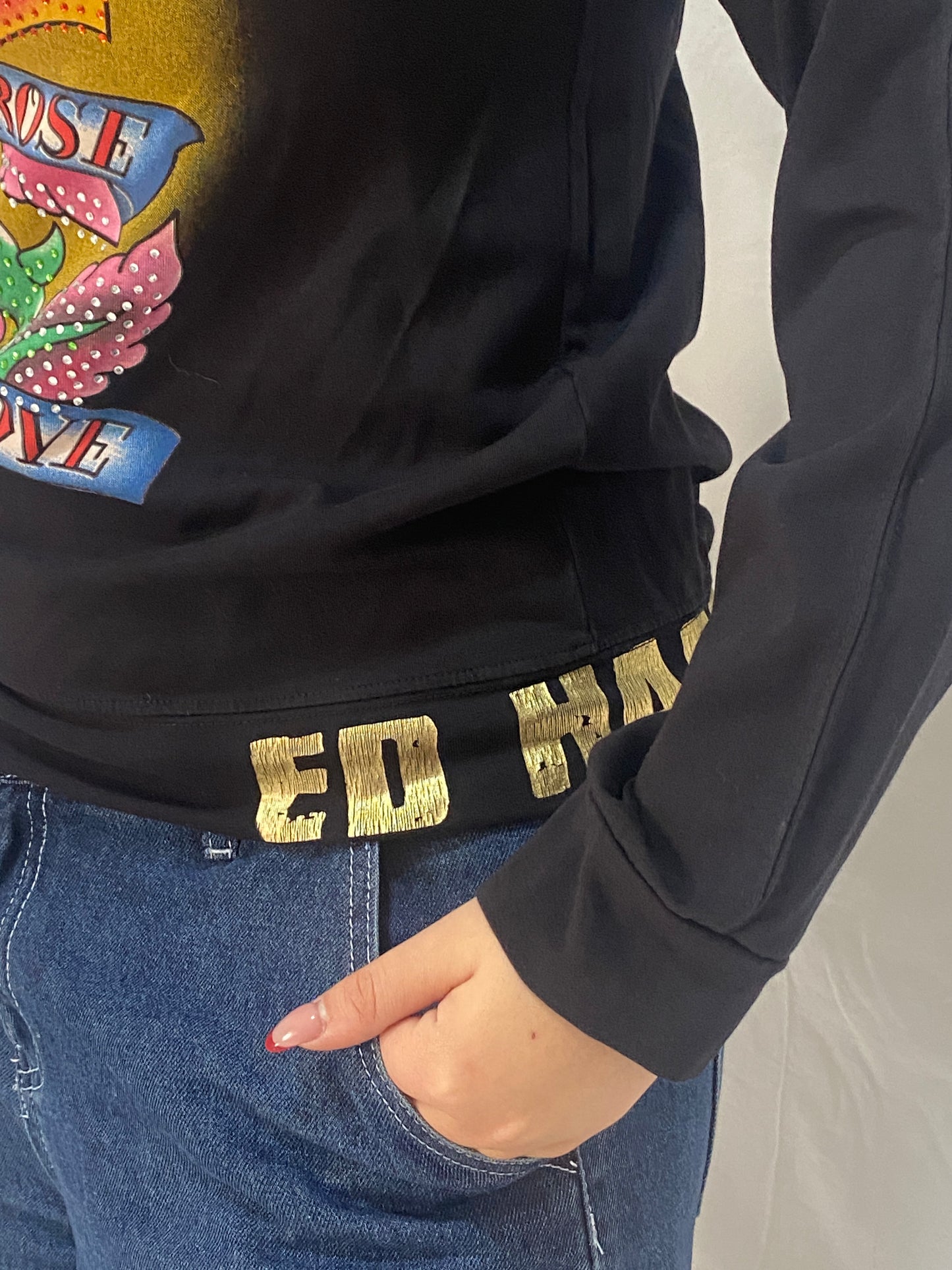 Vintage Ed Hardy Golden Rose Skull Graphic Long Sleeve Top by Christian Audigier - M