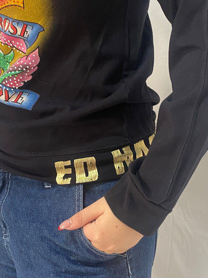 Vintage Ed Hardy Golden Rose Skull Graphic Long Sleeve Top by Christian Audigier - M