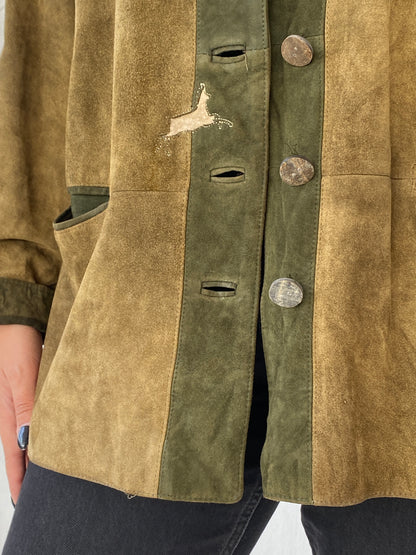 Vintage 70s Meindl Olive Green Suede Leather Jacket - L