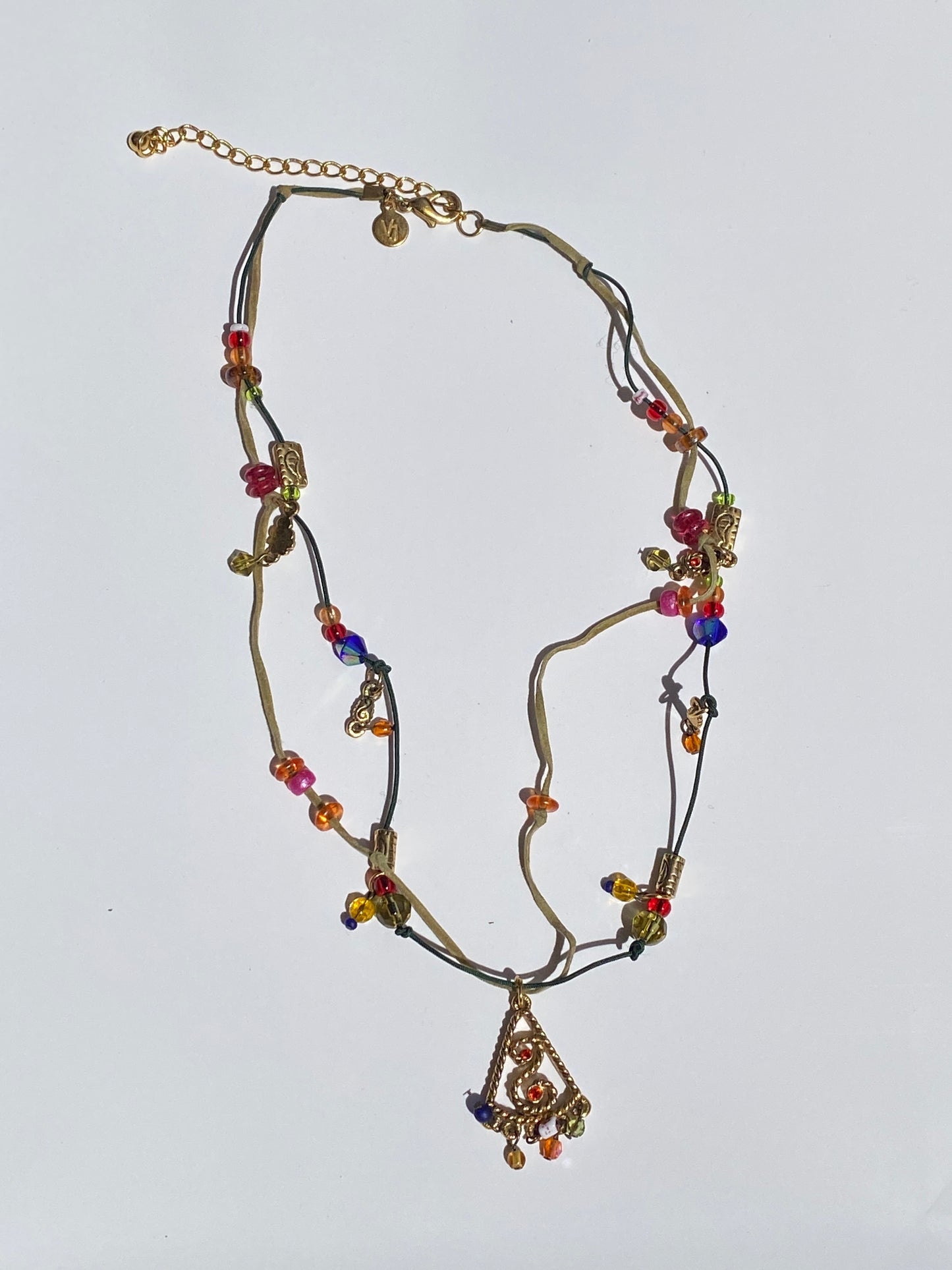 Vintage Y2K Vicky Jousan VJ Gold Boho Cord Beaded Charm Necklace