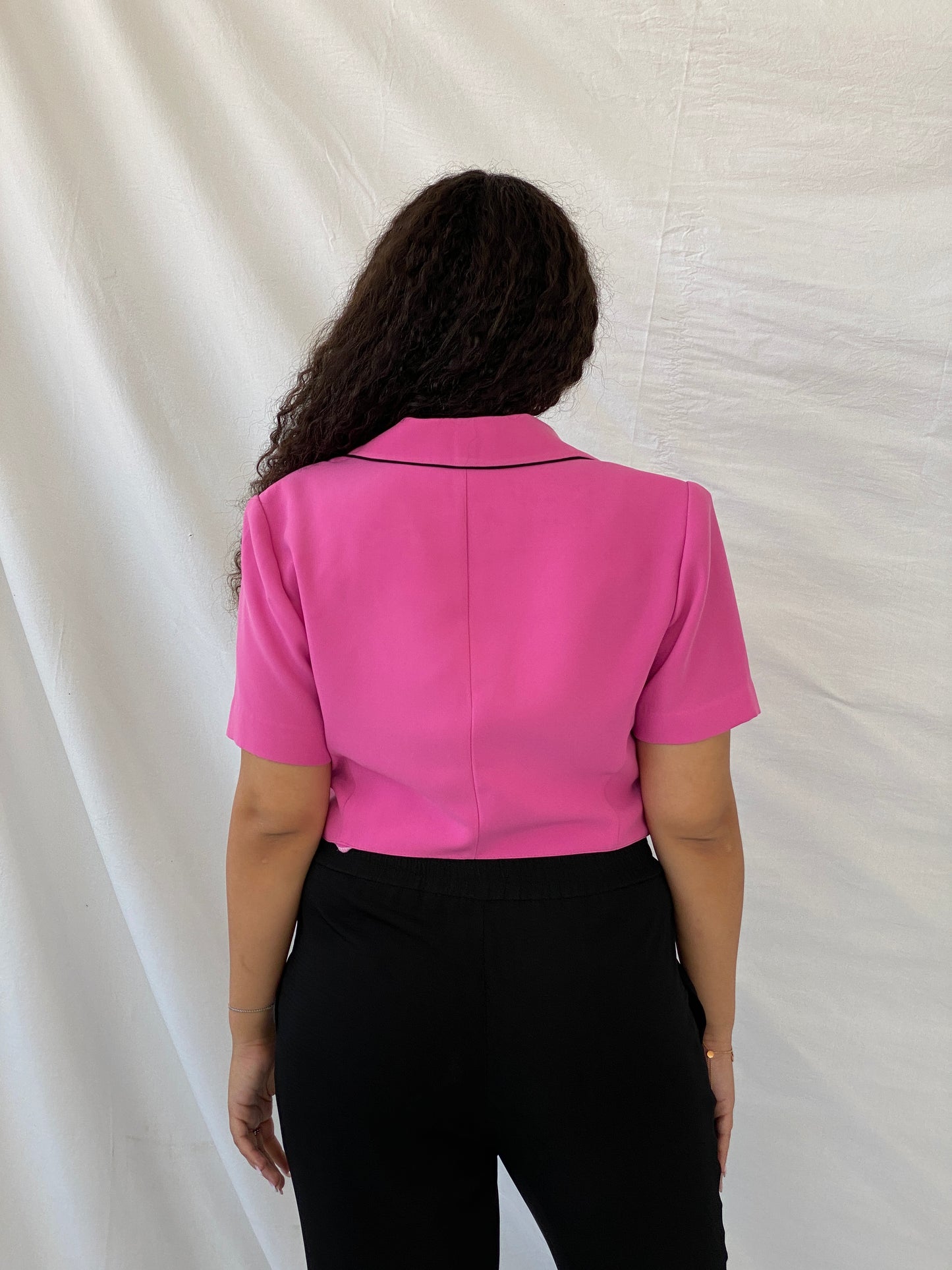 Vintage 90s Studio I Hot Pink Cropped Half-Sleeve Blazer - L