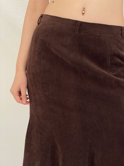 Vintage Late 90s Armani Brown Wool Corduroy A-Line Midi Skirt - L