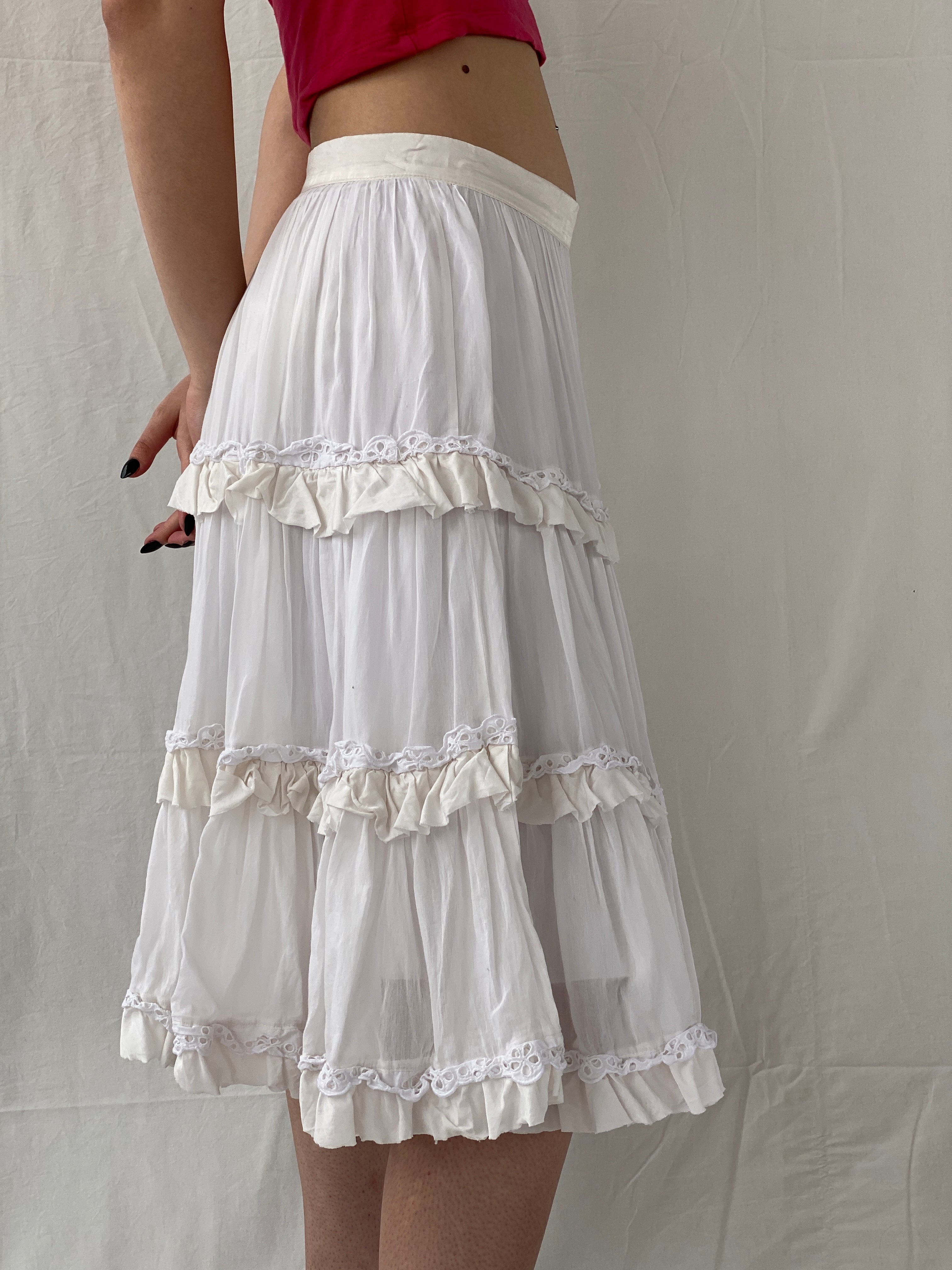Gorgeous Vintage Monnalisa Chic White Tiered Bohemian Layered Midi Skirt - M