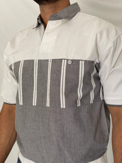 Vintage 90s Pierre Cardin Grey & White Color Block Polo Sweatshirt - M